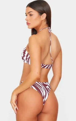 Brown Zebra Print Halter Tie Bikini Top