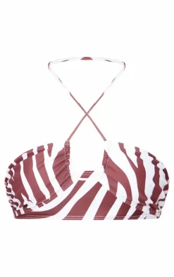 Brown Zebra Print Halter Tie Bikini Top