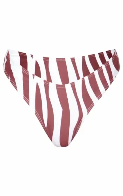 Brown Zebra Print High Leg Cheeky Bikini Bottoms
