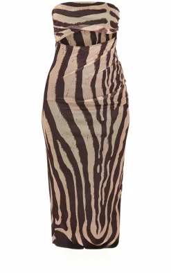 Brown Zebra Printed Bandeau Cut Out Midaxi Dress