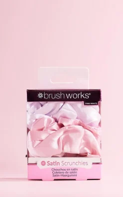 Brushworks Pink & White Satin Scrunchies 4 Pack