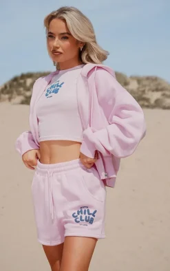 Bubblegum Pink Chill Club Puff Print Drawstring Sweat Shorts