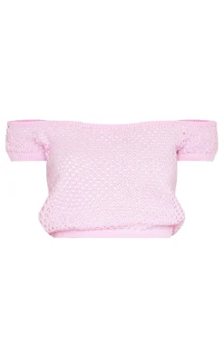 Bubblegum Pink Open Soft Knit Off The Shoulder Top