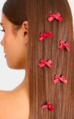 Burgundy Bow 10 Pack Hair Clips