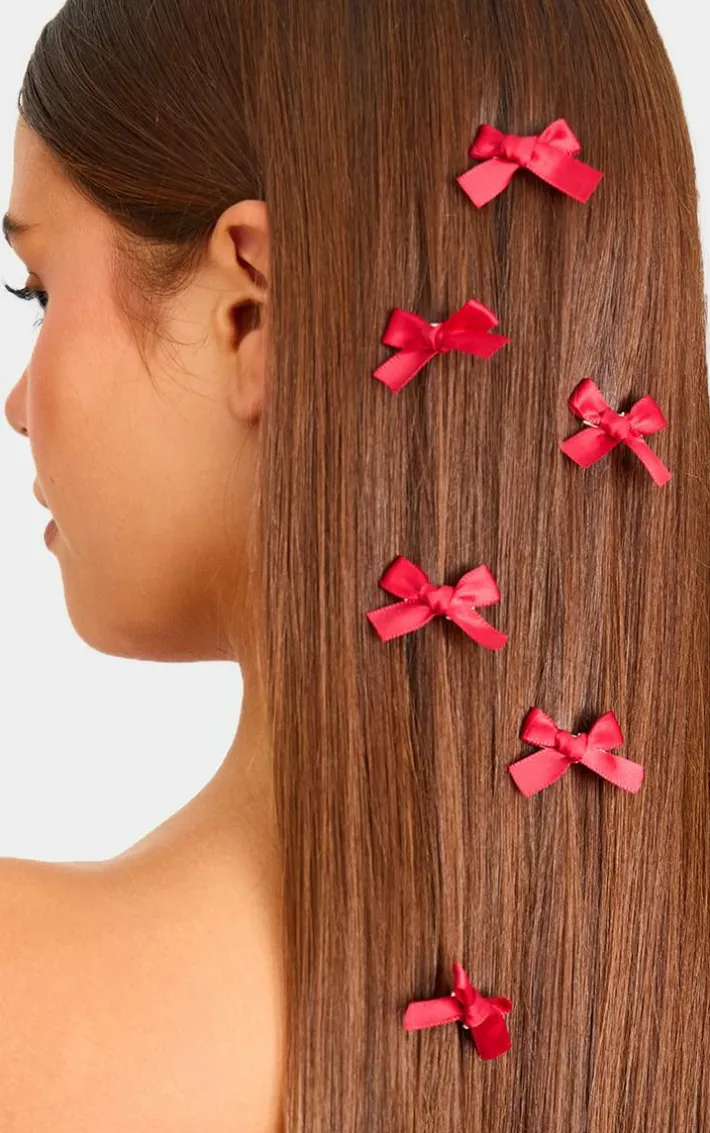 Burgundy Bow 10 Pack Hair Clips