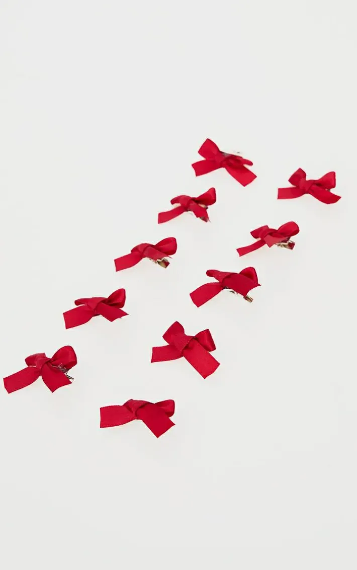 Burgundy Bow 10 Pack Hair Clips