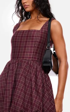 Burgundy Check Puffball Dress