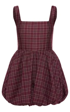 Burgundy Check Puffball Dress