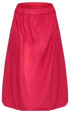 Burgundy Cotton Poplin Midi Puffball Skirt