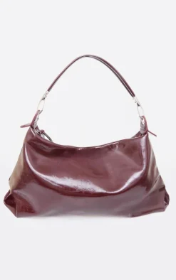 Burgundy Crinkle Patent PU Oversized Slouchy Tote Bag
