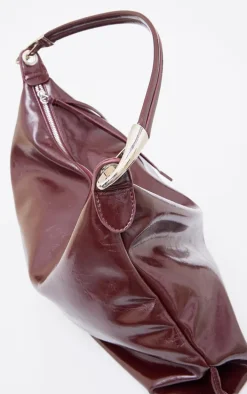 Burgundy Crinkle Patent PU Oversized Slouchy Tote Bag