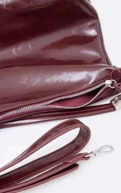 Burgundy Crinkle Patent PU Oversized Slouchy Tote Bag