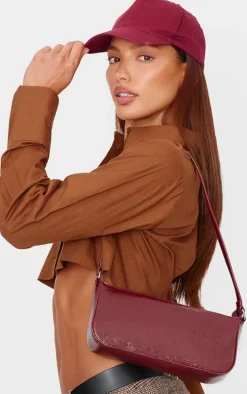 Burgundy Crinkle Patent Pu Zip Shoulder Bag
