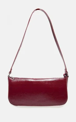 Burgundy Crinkle Patent Pu Zip Shoulder Bag