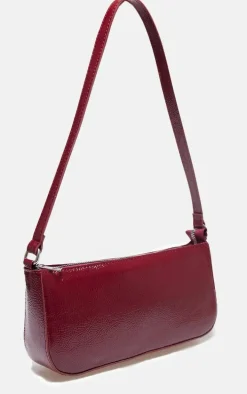 Burgundy Crinkle Patent Pu Zip Shoulder Bag