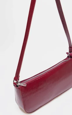 Burgundy Crinkle Patent Pu Zip Shoulder Bag