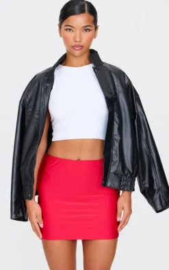 Burgundy Diamante Cherry Detail Jersey Mini Skirt