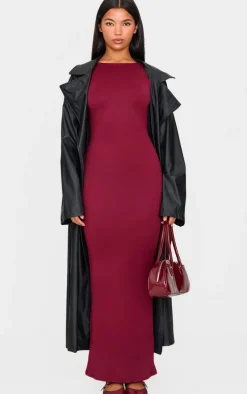 Burgundy Double Contour High Neck Maxi Dress
