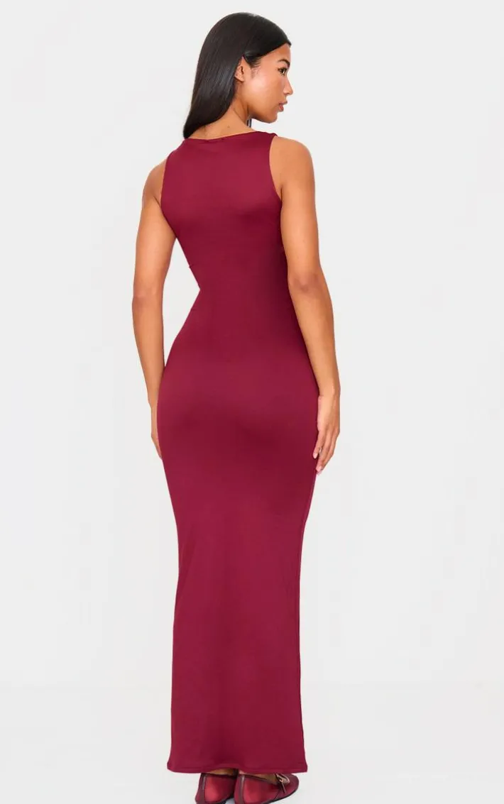 Burgundy Double Contour High Neck Maxi Dress