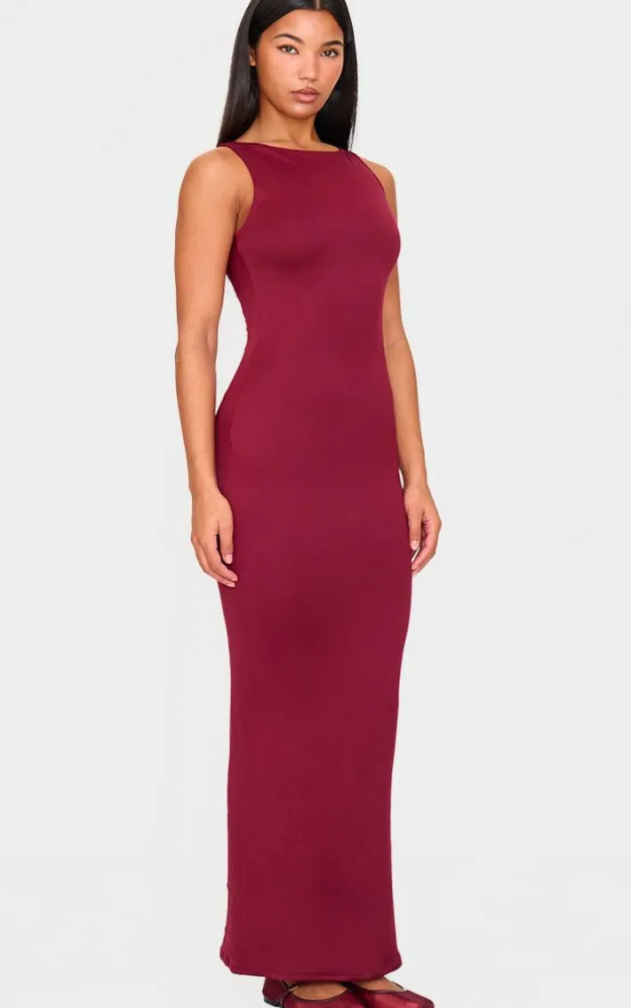 Burgundy Double Contour High Neck Maxi Dress