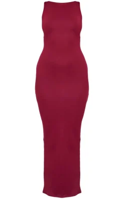Burgundy Double Contour High Neck Maxi Dress