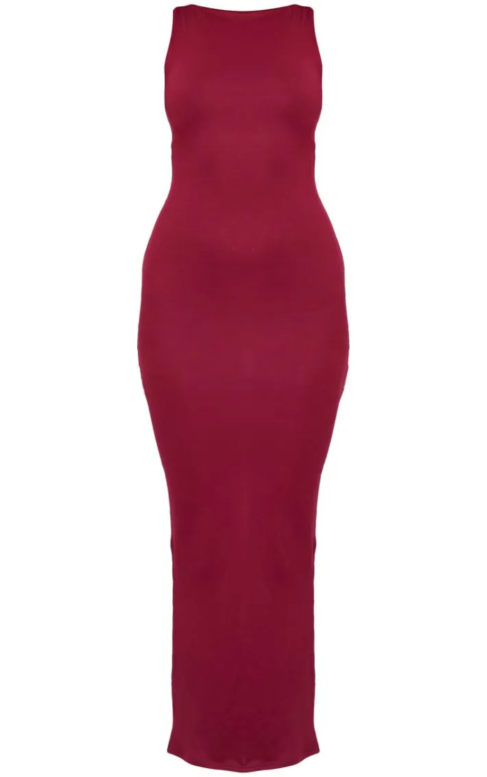 Burgundy Double Contour High Neck Maxi Dress