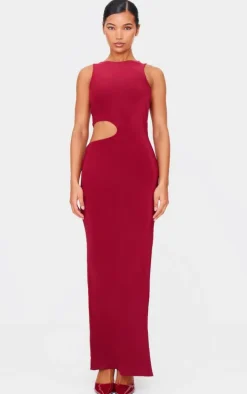 Burgundy Double Layer Slinky Tie Back Maxi Dress