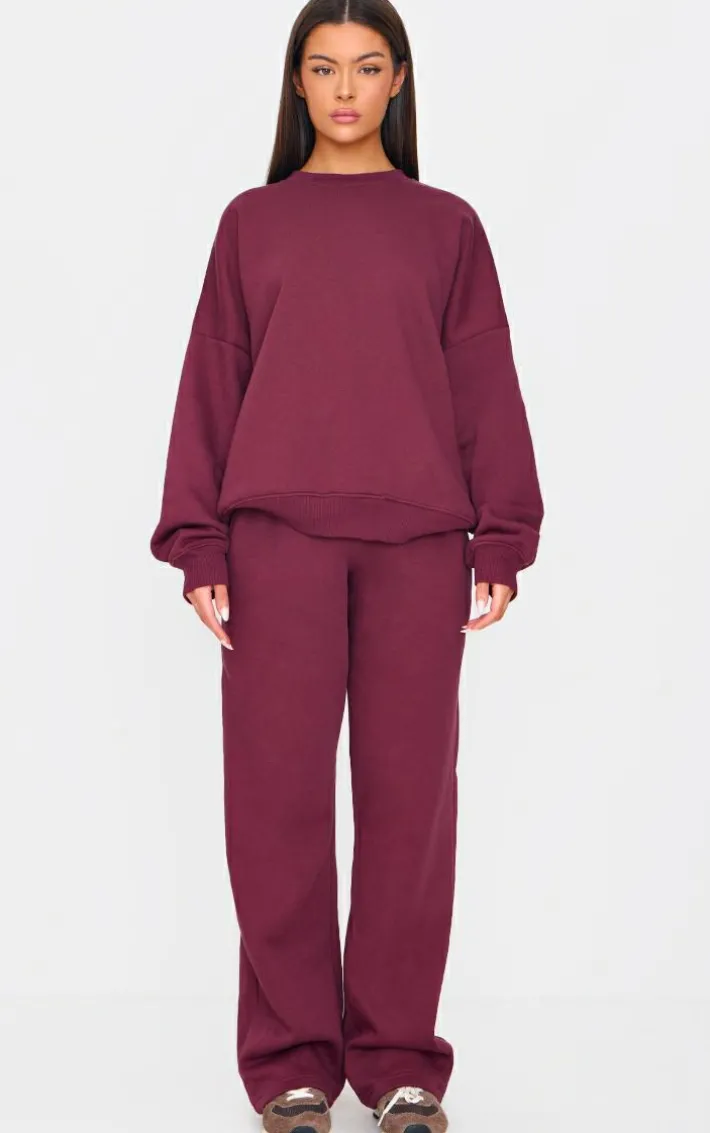 Burgundy Drawstring Wide Leg Sweatpants