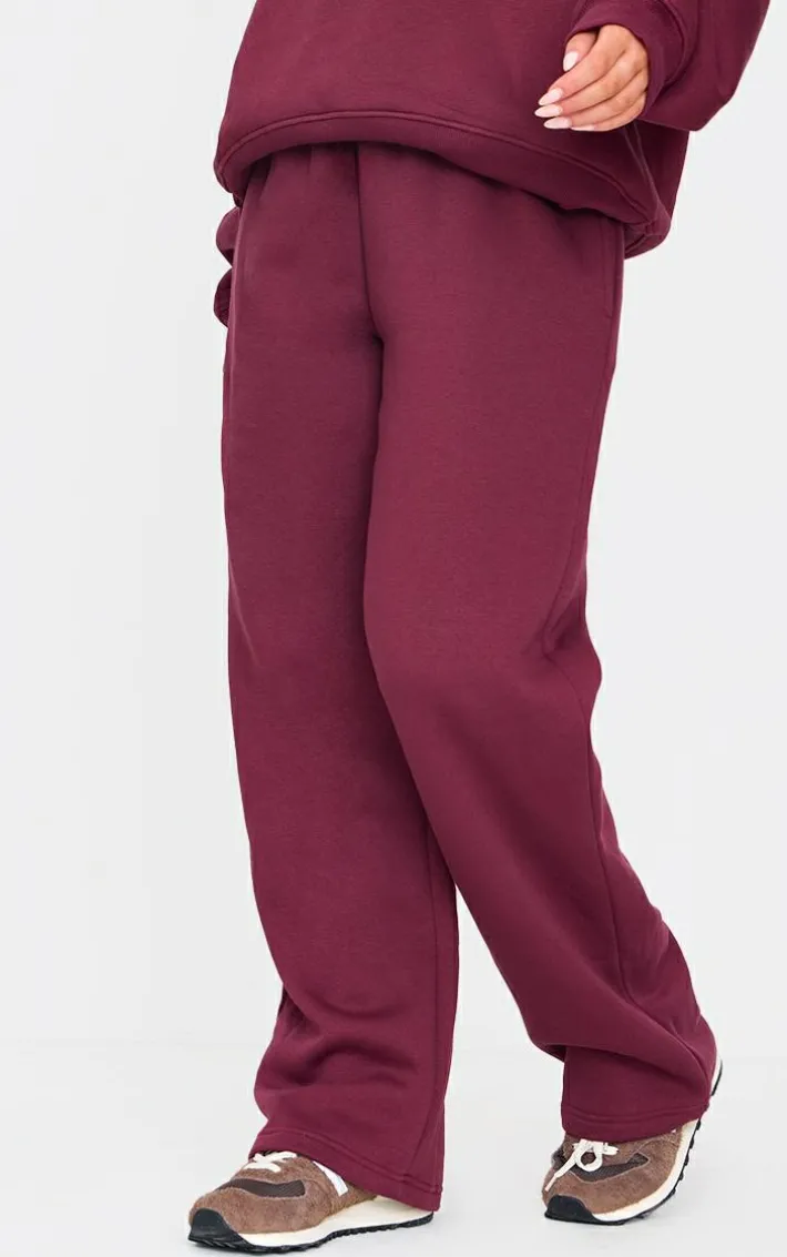 Burgundy Drawstring Wide Leg Sweatpants