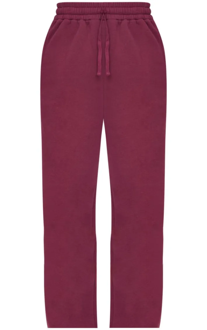 Burgundy Drawstring Wide Leg Sweatpants