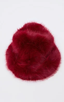 Burgundy Faux Fur Fluffy Bucket Hat