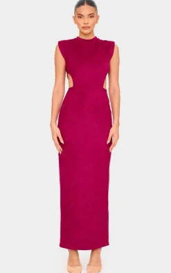 Burgundy Faux Suede Cut Out Maxi Dress