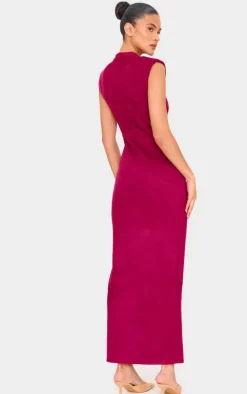 Burgundy Faux Suede Cut Out Maxi Dress