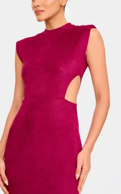 Burgundy Faux Suede Cut Out Maxi Dress