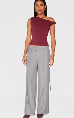 Burgundy Fine Knit Twist Neck Vest Top