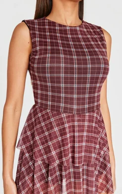 Burgundy Gingham Print Mesh Rara Skort Romper