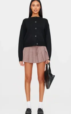 Burgundy Gingham Print Pleated Tie Detail Mini Skirt