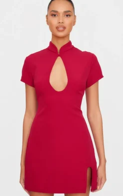 Burgundy Key Hole Contrast Mini Dress