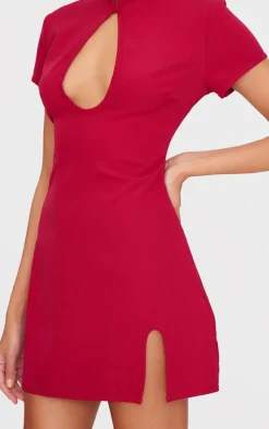 Burgundy Key Hole Contrast Mini Dress