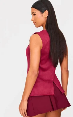 Burgundy Longline Faux Suede Vest