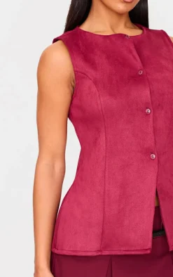 Burgundy Longline Faux Suede Vest