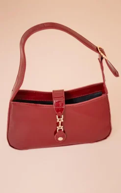 Burgundy Patent Clasp Detail Shoulder Bag