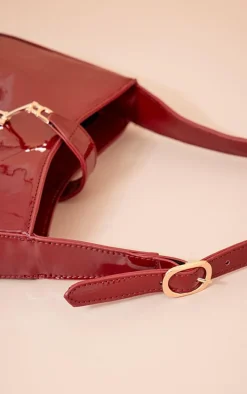 Burgundy Patent Clasp Detail Shoulder Bag