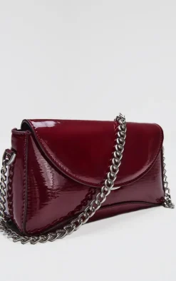 Burgundy Patent Envelope Cross Body Bag