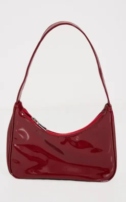 Burgundy Patent PU Basic Shoulder Bag