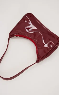 Burgundy Patent PU Basic Shoulder Bag