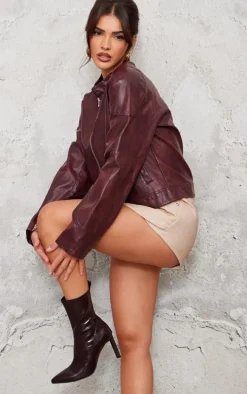 Burgundy Patent PU High Stiletto Heeled Sock Boot