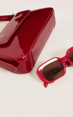 Burgundy Patent Trapeze Shoulder Bag