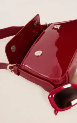 Burgundy Patent Trapeze Shoulder Bag