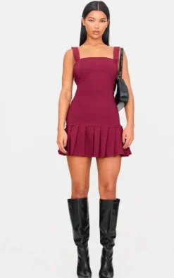 Burgundy Pleated Shift Dress